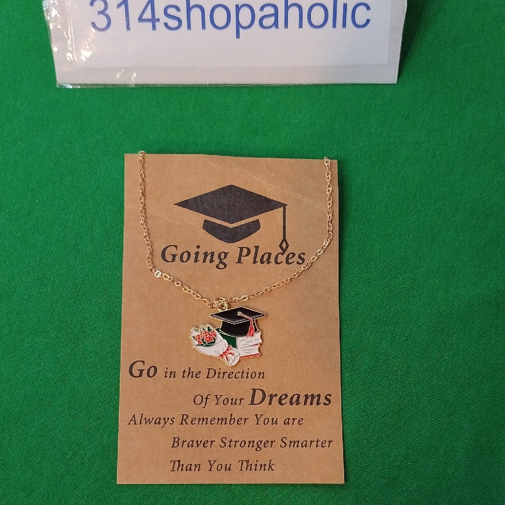 Gold Graduation Necklace With Cap And Flowers Charm